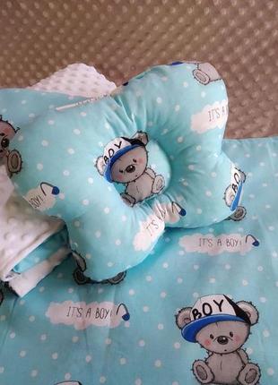 Комплект постельного белья для новорожденных манюня мишки в кроватку ( коляску) плед + подушка + простынь