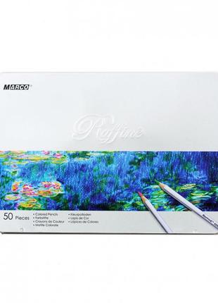 Карандаши цветные marco raffine 50 цветов в металлическом пенале шестигранные арт.7100-50tn