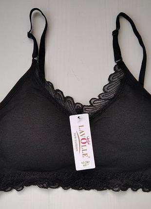 Топ lavolle хлопковый на тонких регулируемых бретелях черный s\m 2901