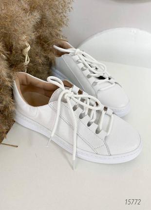 Женские кеды белые на шнуровке, натуральная кожа5 фото