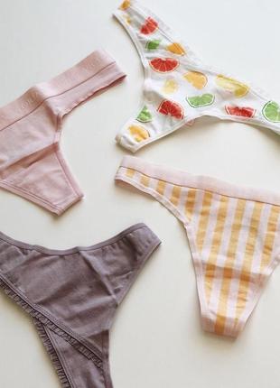 Хлопковые трусы стринги victoria’s secret