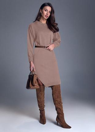 Вязаное коричневое платье в стиле оверсайз2 фото