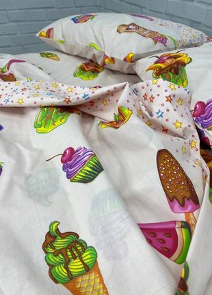 👍👍 комплект постільної білизни постіль бязь голд євро двушка полуторне сім'я кексік 🧁🍬 кекс