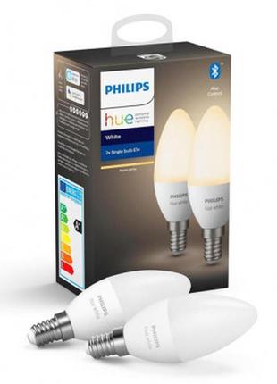 Умная лампочка philips hue e14, white, bt, dim, 2шт (929002039904)