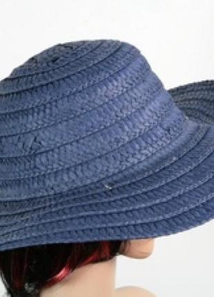 Солом'яний капелюх тісаж 42 см синя1 фото