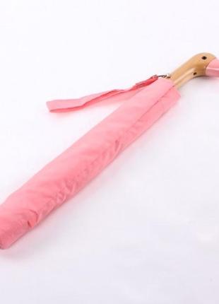 Зонт с деревянной ручкой голова утки (розовый)5 фото