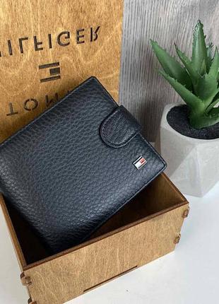 Стильный кожаный кошелек портмоне, мужской портмоне на кнопке черный6 фото
