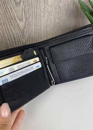 Стильный кожаный кошелек портмоне, мужской портмоне на кнопке черный10 фото