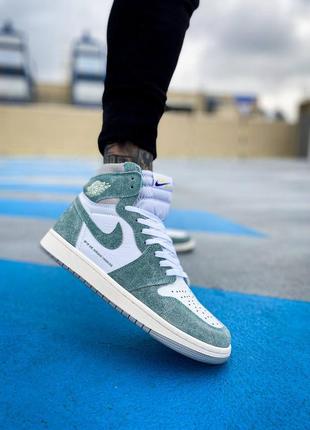 Кроссовки nike air jordan 1 retro white beige green