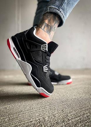 Кроссовки nike air jordan 4 retro black white grey red