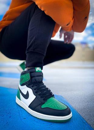 Кроссовки nike air jordan 1 retro white black green