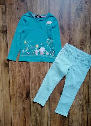 Детский комплект джинсы стретч и реглан для девочки 3-4 года 104 см. костюм детский штаны и кофта 3-4 года 104см на девочку.