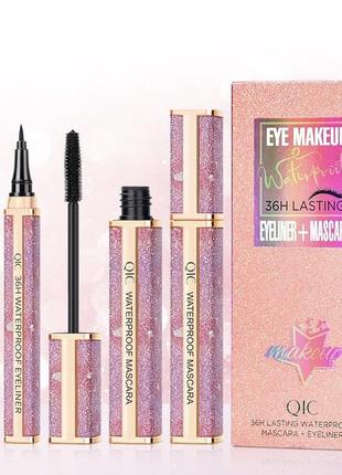 Набор 2 в 1 подводка фломастер и тушь для ресниц qic eyeliner+mascara 36h lasting waterproof4 фото