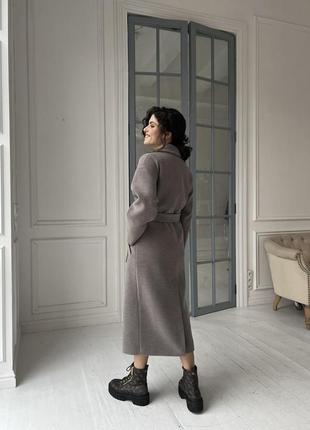 Демісезонне жіноче довге кашемірове пальто з поясом4 фото