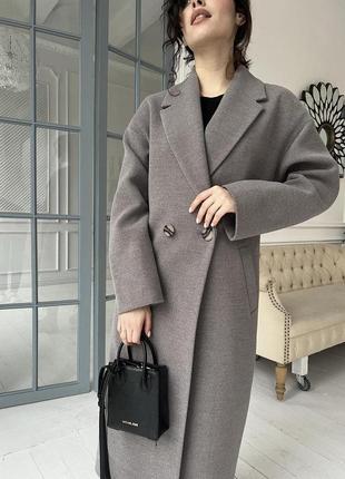 Демисезонное женское длинное кашемировое пальто с поясом7 фото