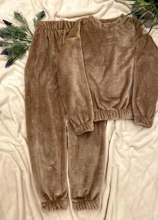 Тёплая уютная пижама домашний костюм двухсторонний мех плюс тедди тепла затишна піжама домашній кост1 фото