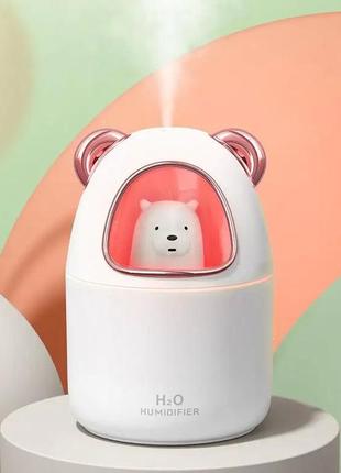 Зволожувач повітря bear humidifier h2o usb ведмежа на 300мл.  колір білий, рожевий, зелений3 фото