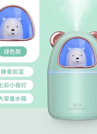 Зволожувач повітря bear humidifier h2o usb ведмежа на 300мл.  колір білий, рожевий, зелений2 фото