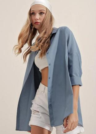 Базова котонова синя сорочка оверсайз турція