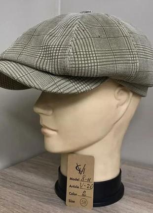 Кепка картуз реглан гаврош чоловіча хуліганка костюмна тканина 25/2 демісезонна comfort heads весна осінь клітинка коричнева