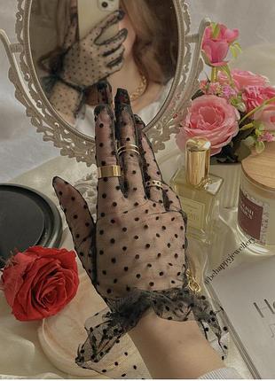 Фатиновые перчатки в горошек, перчатки в капленке