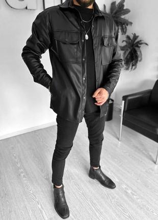 Весняна чорна шкіряна куртка вітровка чёрная кожаная куртка кожанка косуха1 фото