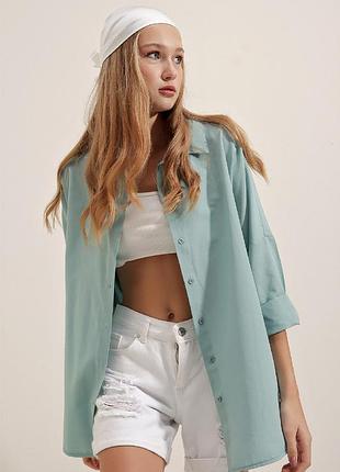 Бавовняна турецька бірюзова сорочка оверсайз