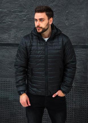 Курточка мужская весенняя осенняя черная с отстегным капюшоном короткая молодежная парка пальто пуховик свитер худи кофта водолазка костюм