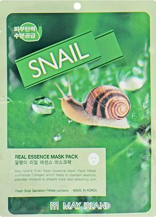 Тканевая маска для лица с муцином улитки may island real essence snail mask pack