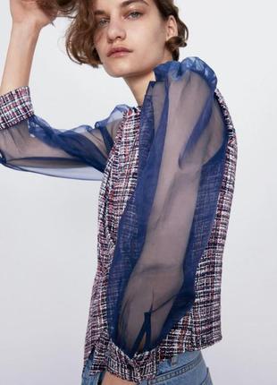 Комбинированная необычная блуза сложного кроя рукава фонарики4 фото
