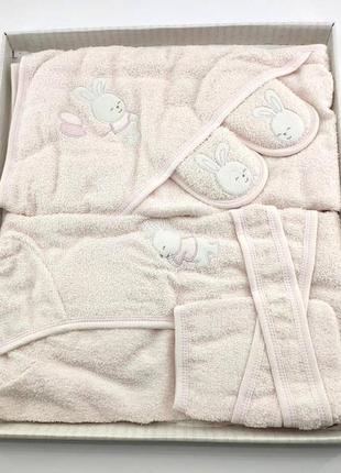 Подарунковий набір банний халат для купання подарунок для новонародженого до 2 років рожеве1 фото