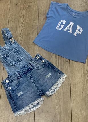 Летний джинсовый комбинезон с потёртостями и кружевом denim co (оригинал) футболка gap1 фото