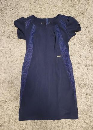 Святкова нарядна сукня із мереживом синя2 фото