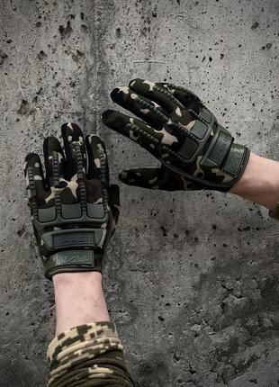 Мужские тактические перчатки m-pact светло-зеленый камуфляж полнопалые штурмовые военные перчатки с защитой