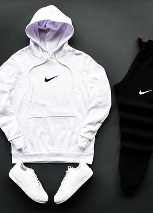 Весняний костюм  nike худі біле + штани чорні