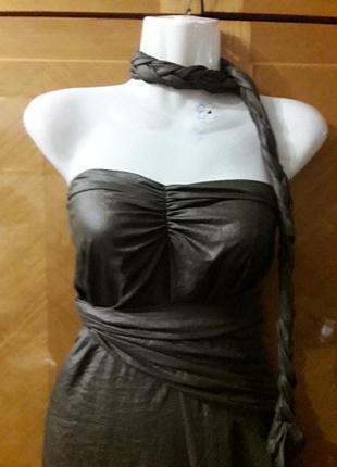 Брендовое новое роскошное оригинальное вечернее платье р.40 от stefanel, открытые плечи, косая из материала