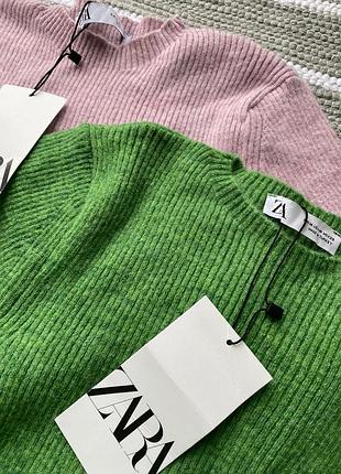 Красивый розовый вязанный свитер со сборками сбоку zara лонгслив джемпер кофта топ зара 8
