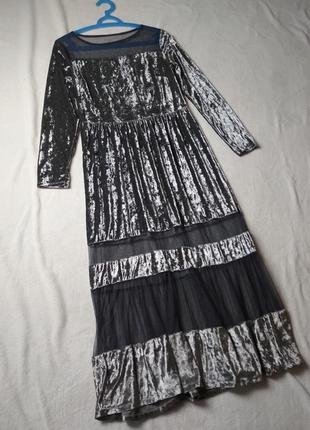Шикарное бархатное платье,серебро, италия, р. 6-107 фото