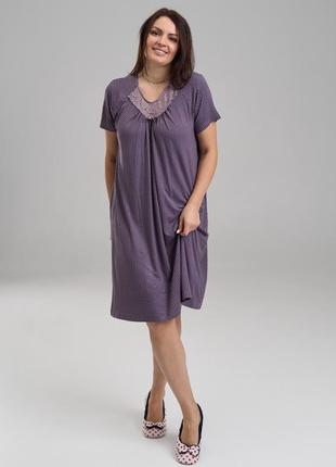 Віскозна сорочка, батал - фіолетова в горошок1 фото