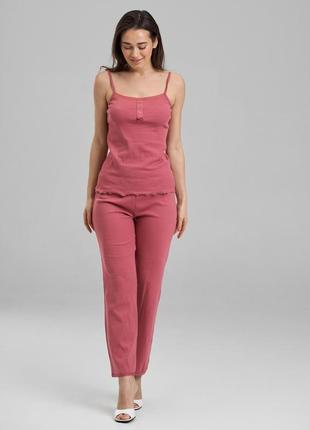 Комплект жіночий штани+майка на бретелі - в рубчик