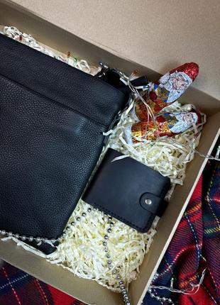 Подарочный набор для мужчины сумка кошелек из натуральной кожи подарок парню3 фото