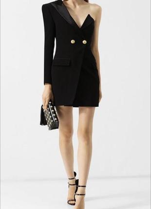 Шикарное чёрное платье пиджак на одно плечо2 фото