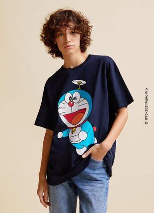 Bershka новая футболка doraemon мультяшныйф принт, оверсайз, oversize, котоновая, хлопковая, размер xs2 фото