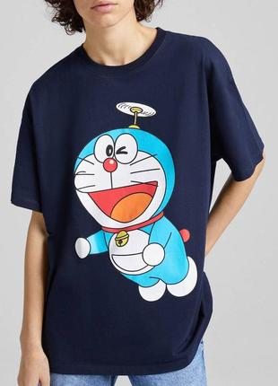 Bershka новая футболка doraemon мультяшныйф принт, оверсайз, oversize, котоновая, хлопковая, размер xs4 фото