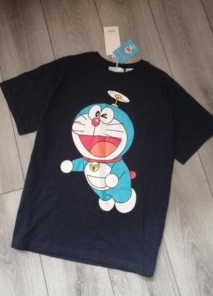 Bershka новая футболка doraemon мультяшныйф принт, оверсайз, oversize, котоновая, хлопковая, размер xs6 фото