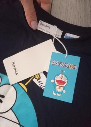 Bershka новая футболка doraemon мультяшныйф принт, оверсайз, oversize, котоновая, хлопковая, размер xs7 фото