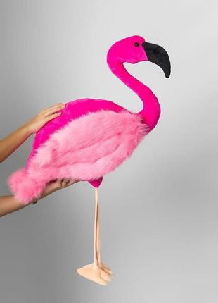 М'яка плюшева іграшка — рожевий фламінго з довгою шиєю, висота — 90 см, матеріал — плюш4 фото