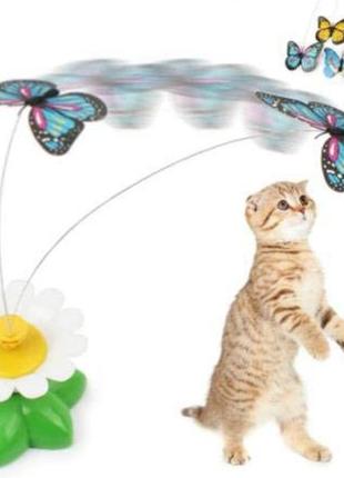 Іграшка для кішок квітка з метеликом, що обертається, на батарейках