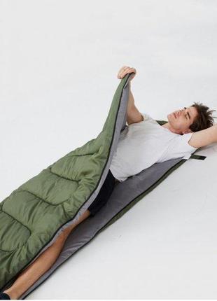 Тактический спальный мешок, теплый спальник с капюшоном (210х75см) зеленый (-10)