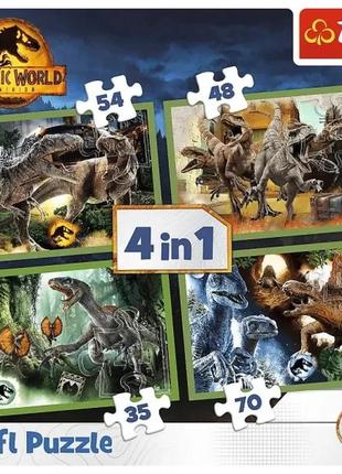 Пазлы картонные 3-4 года "угрожающие динозавры" мир динозавров 4в1 тм "trefl" польша (34607)2 фото